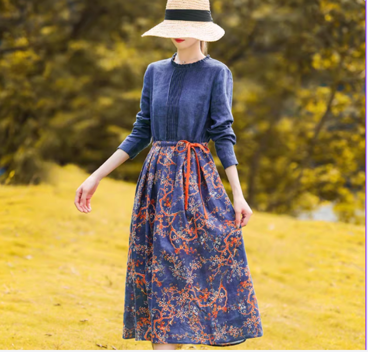 Aurielle Vintage Print Midi Dress