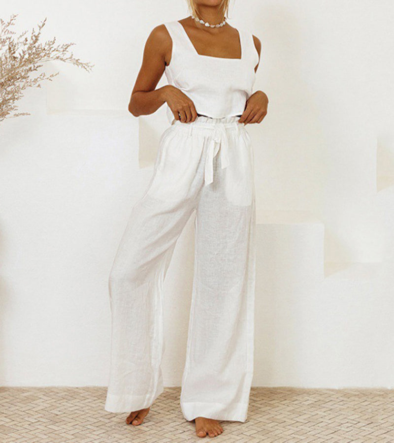 Megan - Minimalist Top Set and Wide Leg Pants